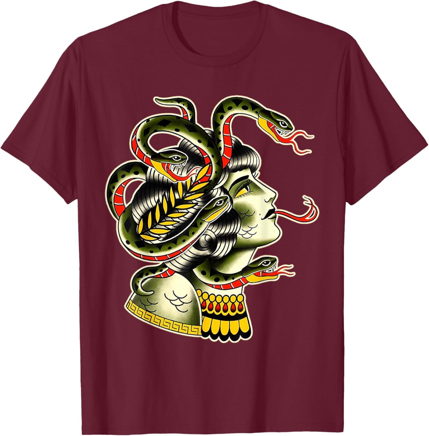 Medusa Greek Mythology Traditional Flash T-Shirt - T-Shirt | Maroon