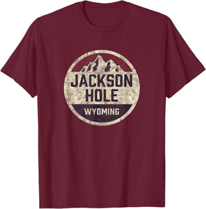 Vintage Jackson Hole Wyoming Souvenir Retro Hiking Graphic T-Shirt - T-Shirt | Maroon