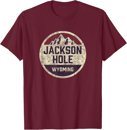Vintage Jackson Hole Wyoming Souvenir Retro Hiking Graphic T-Shirt - T-Shirt | Maroon