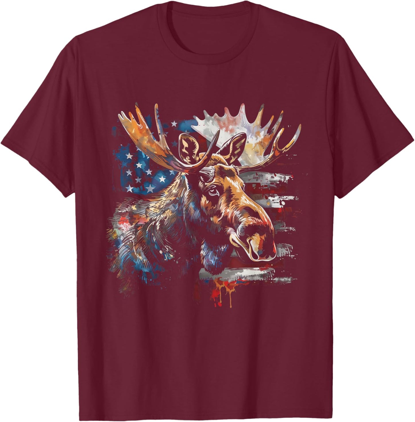Moose American Flag USA Nature Patriotic Moose Lover Kids Men T-Shirt - T-Shirt | Maroon