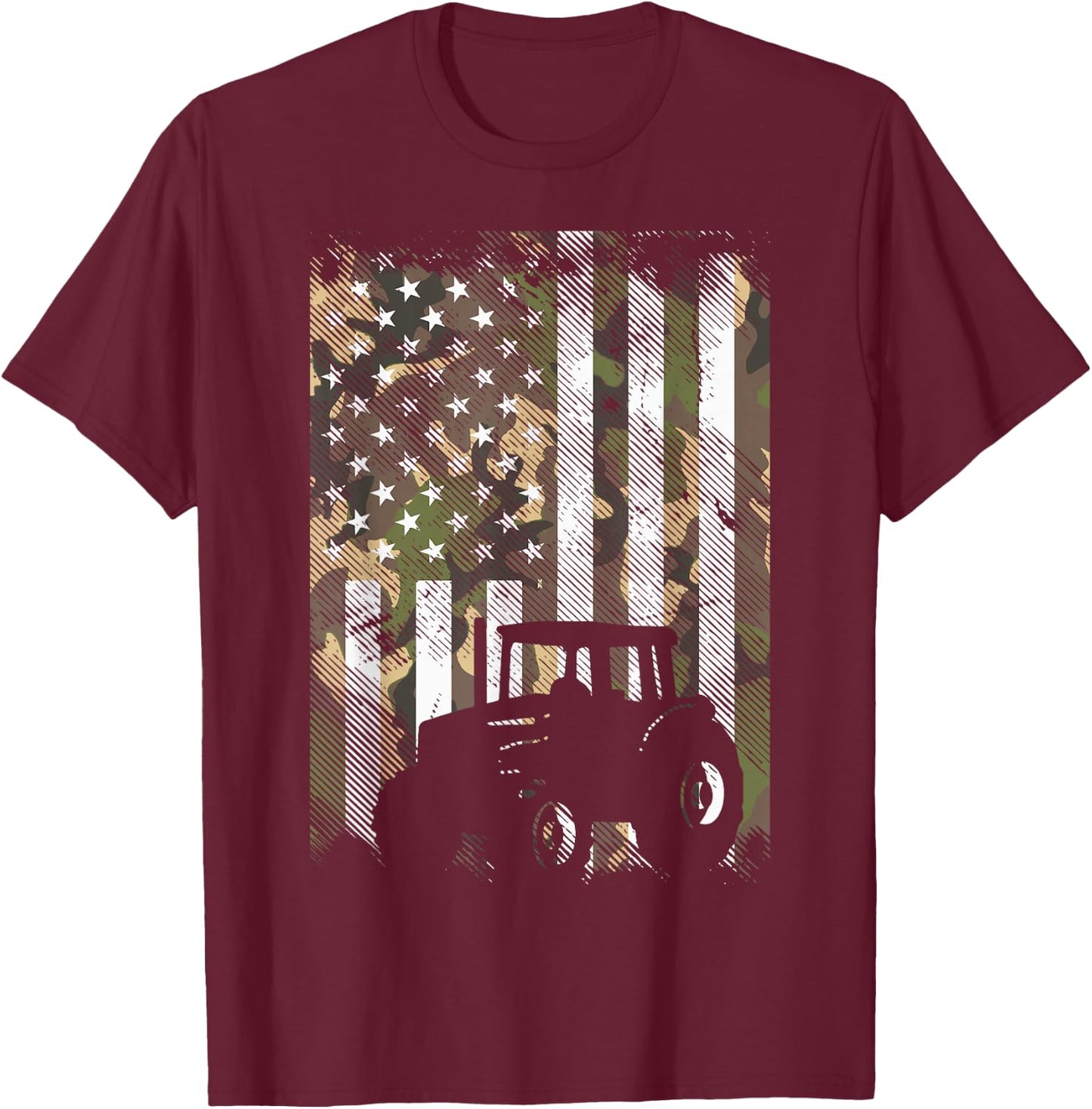 Camo Flag Tractor Vintage Farm Truck Patriotic Farmer Gift T-Shirt - T-Shirt | Maroon