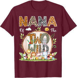 Nana Of The Two Wild Animal Safari 2Nd Birthday Party T-Shirt - T-Shirt | Maroon