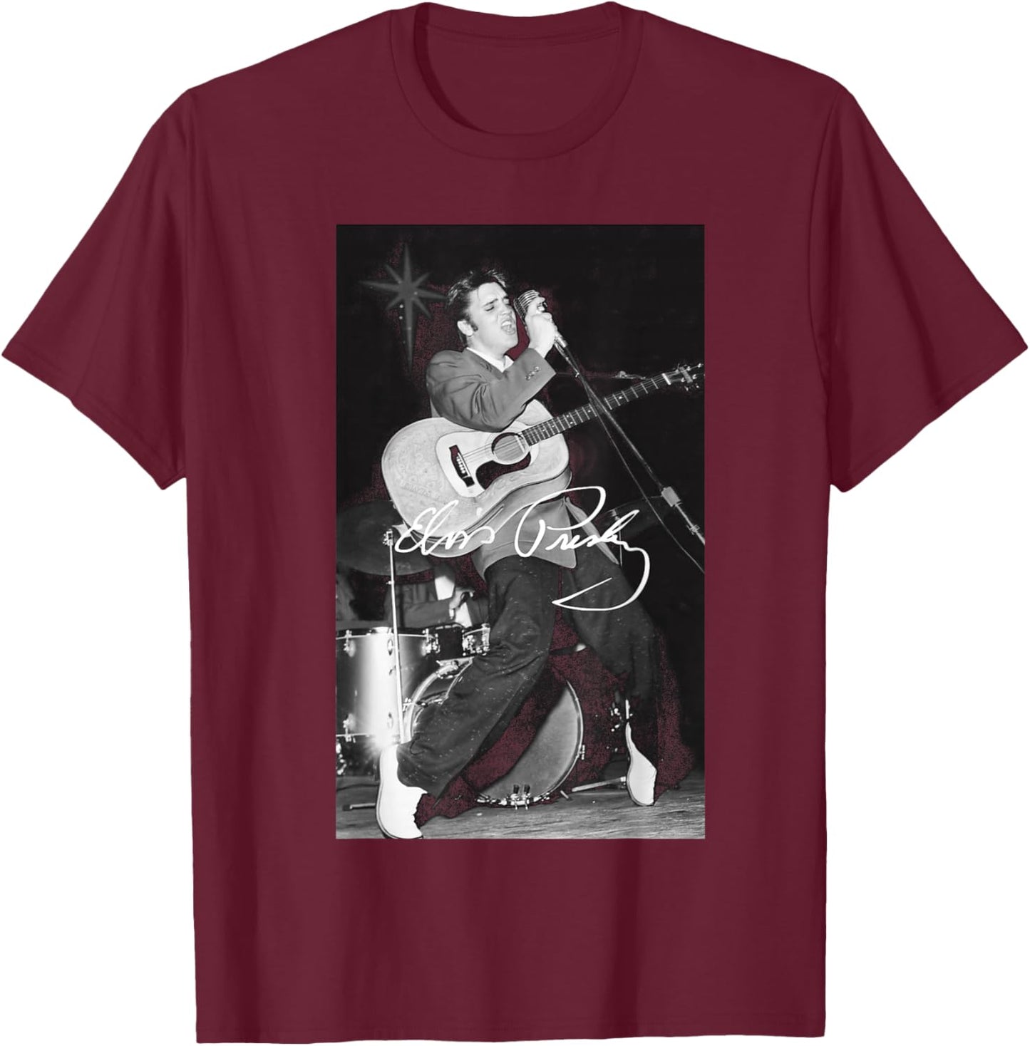 Elvis Presley B&W Gitarre T-Shirt - T-Shirt | Maroon