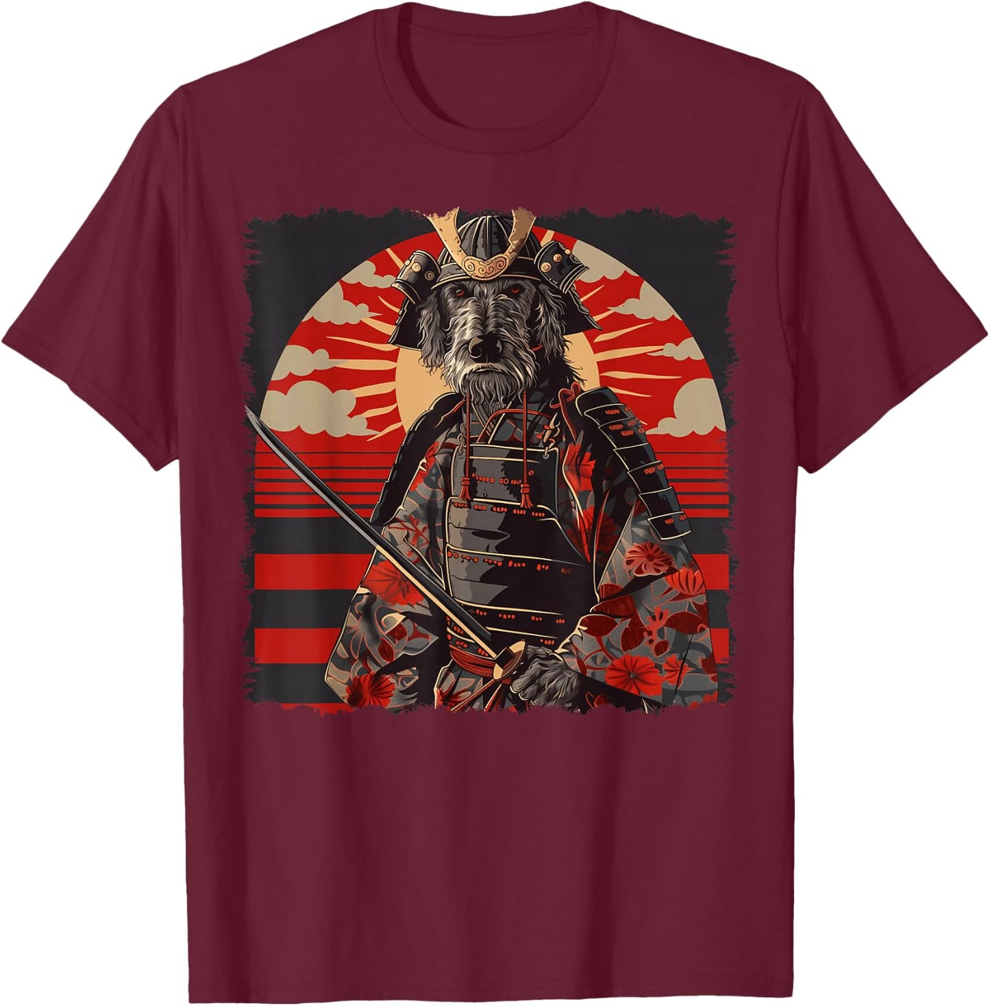 Irish Wolfhound Dog Japanese Art Samurai Ukiyo-e Vintage T-Shirt - T-Shirt | Maroon