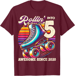 Birthday Roller Skating 5th Girls Rollin into 5 Skate Party T-Shirt - T-Shirt | Maroon