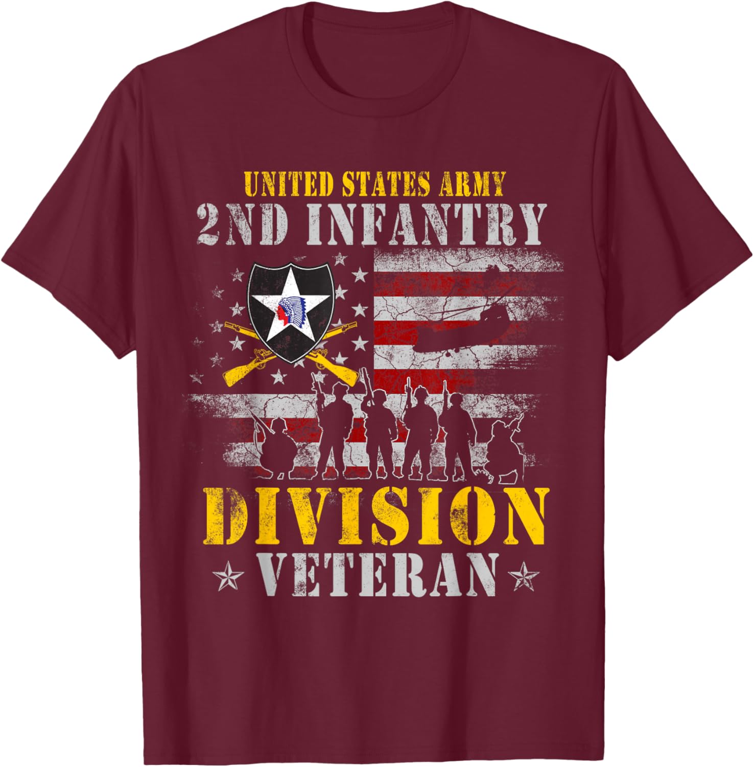 Second to None 2nd Infantry Division Shirt Veterans Day Flag T-Shirt - T-Shirt | Maroon