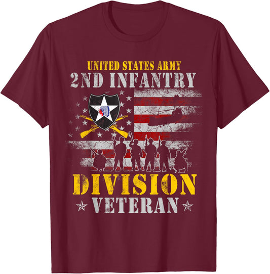 Second to None 2nd Infantry Division Shirt Veterans Day Flag T-Shirt - T-Shirt | Maroon