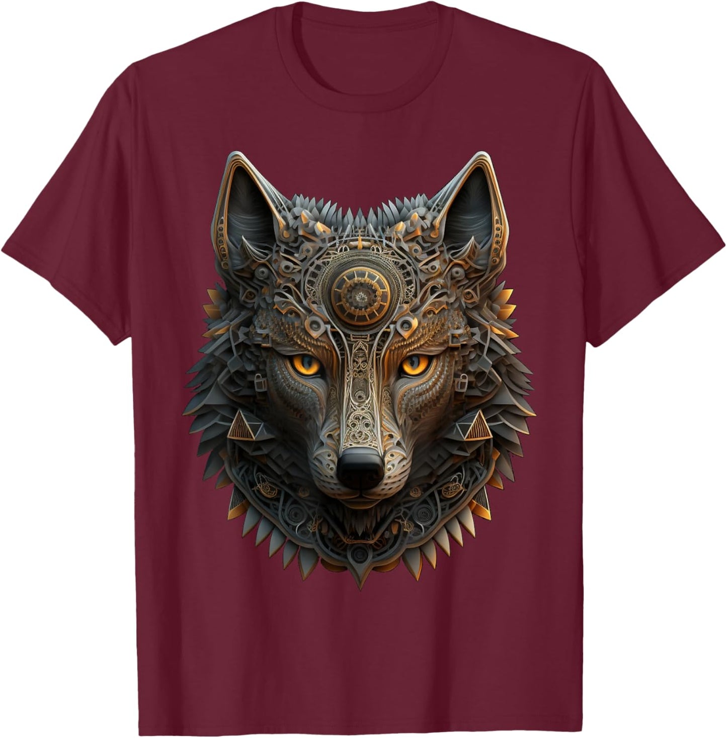 Wolf Mandala Artwork Animal Print Animal Lovers T-Shirt - T-Shirt | Maroon