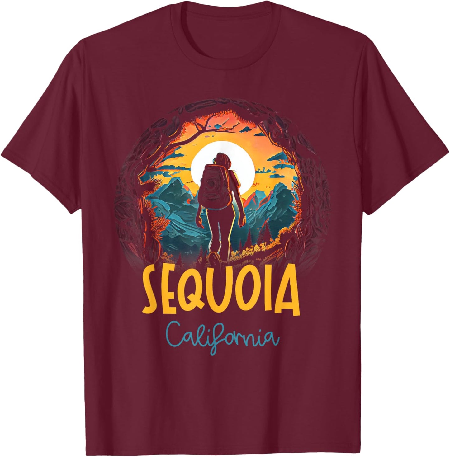 Sequoia California Souvenir Hiking T-Shirt - T-Shirt | Maroon