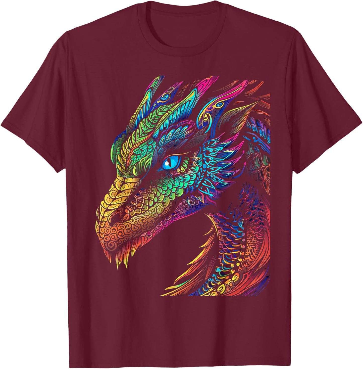 Dragon Colorful Abstract Animal Art Graphic Dragon T-Shirt - T-Shirt | Maroon