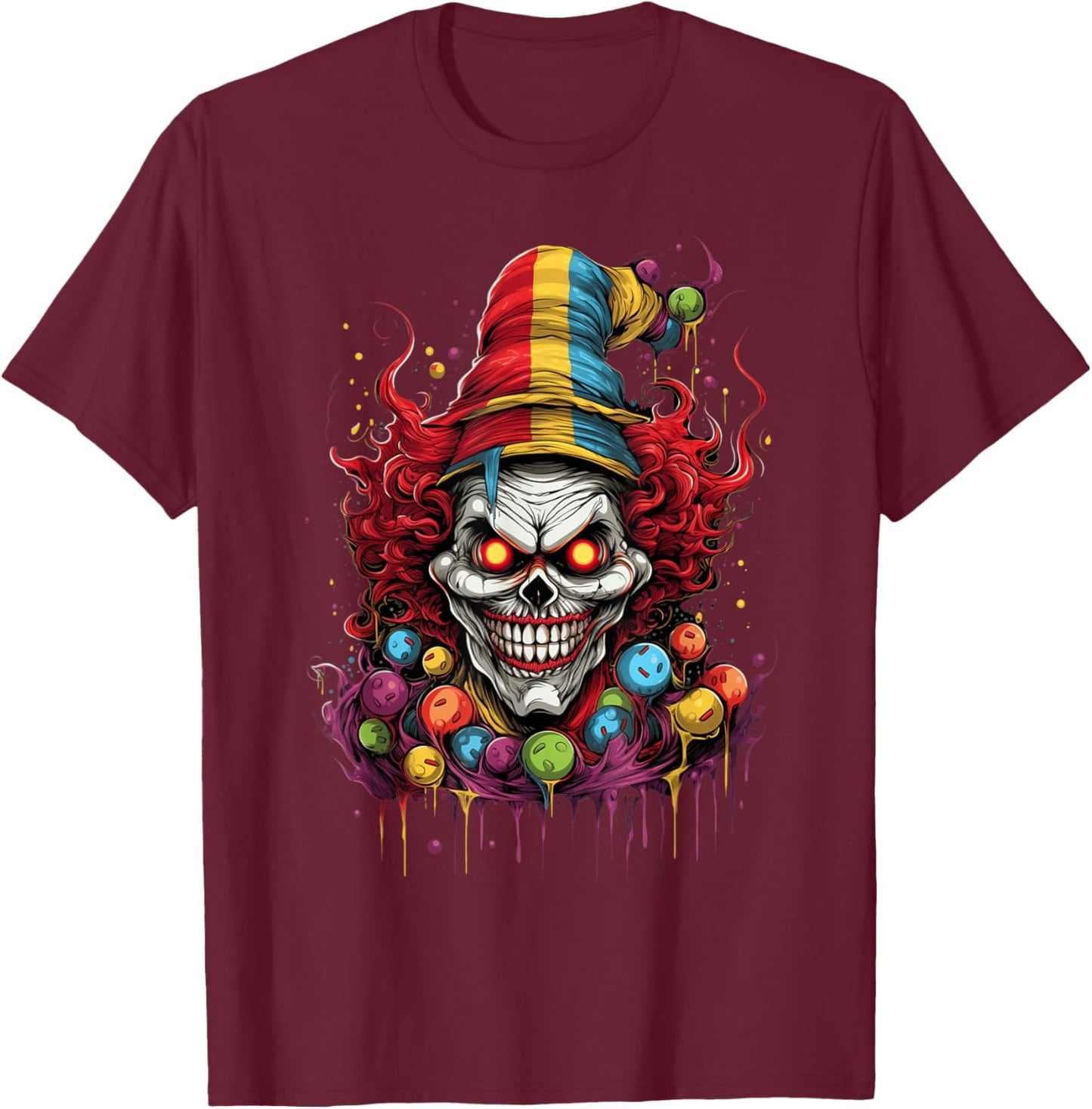 Terrifying Scary Evil Killer Clown T-Shirt - T-Shirt | Maroon