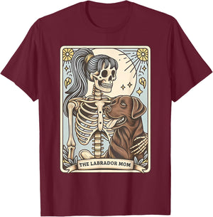 Funny Skeleton Chocolate Lab Mom Tarot Card Witchy Vibes T-Shirt - T-Shirt | Maroon