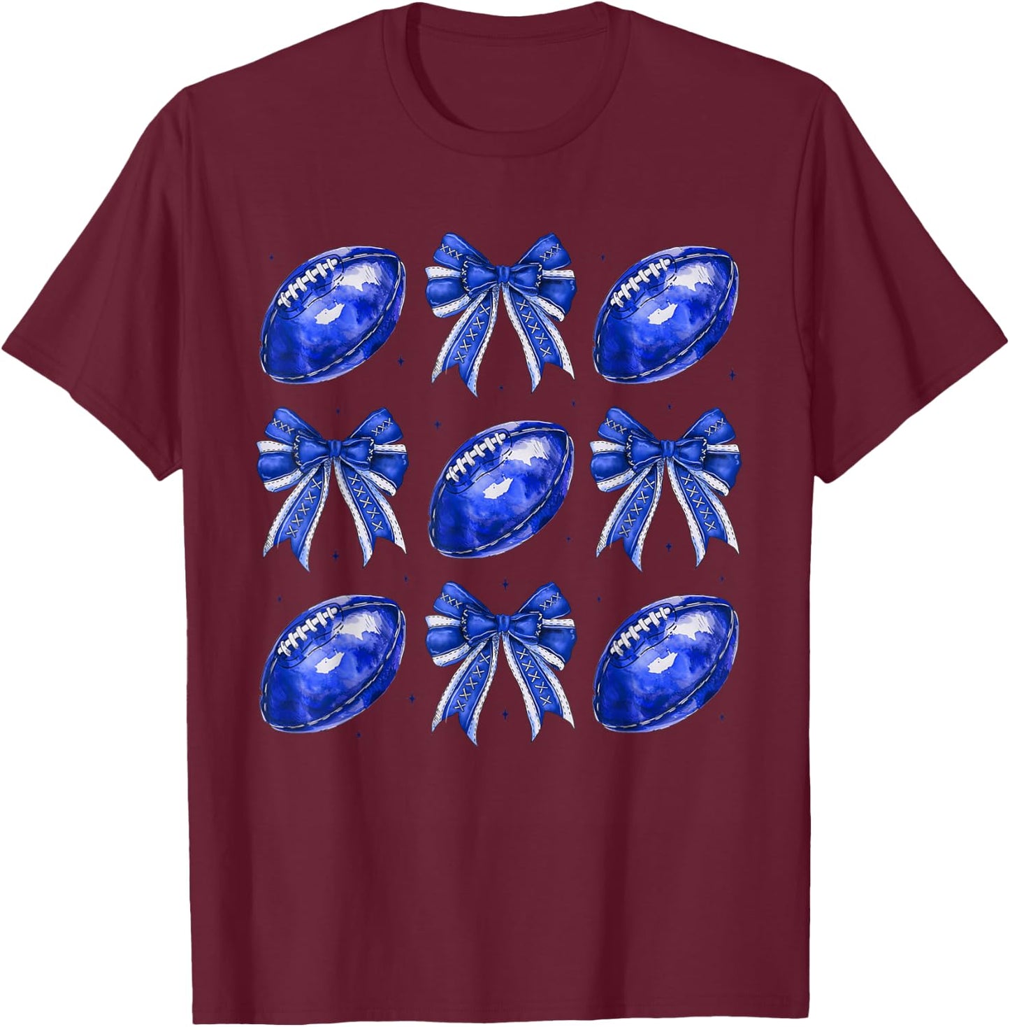 Cute Coquette Bow Game Day American Football Player Coach T-Shirt - T-Shirt | Maroon