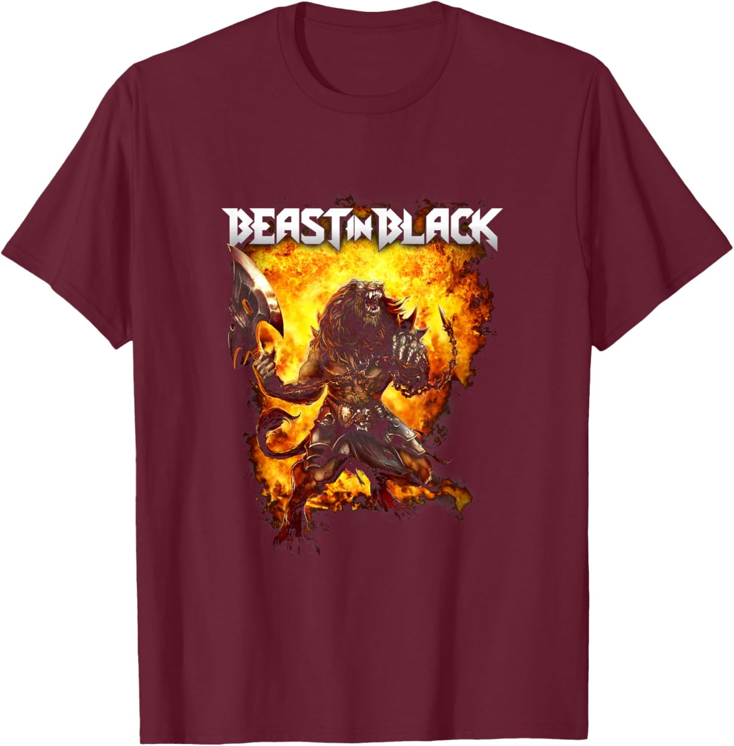 Beast In Black Herren Damen Schwarz Crew-Ausschnitt Klassisch Standardlänge Polyester 100% S T-Shirt - T-Shirt | Maroon