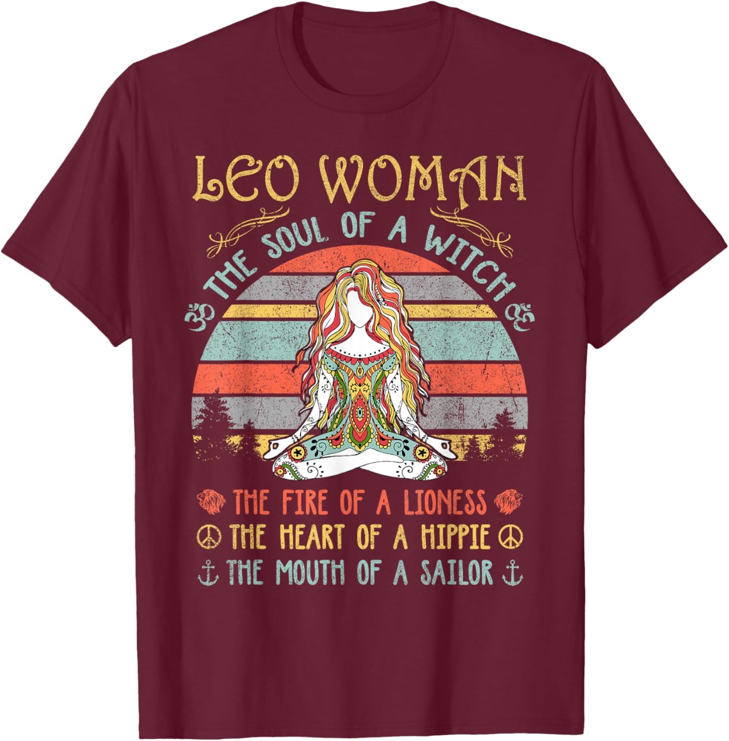 Leo Woman The Soul Of A Witch Vintage Birthday T-Shirt - T-Shirt | Maroon