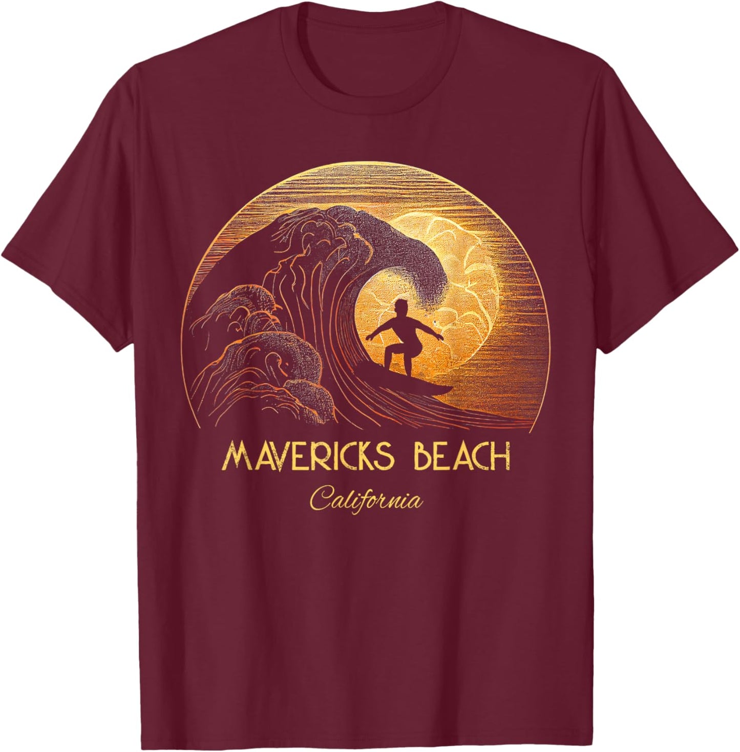 Mavericks Beach California T-Shirt - T-Shirt | Maroon