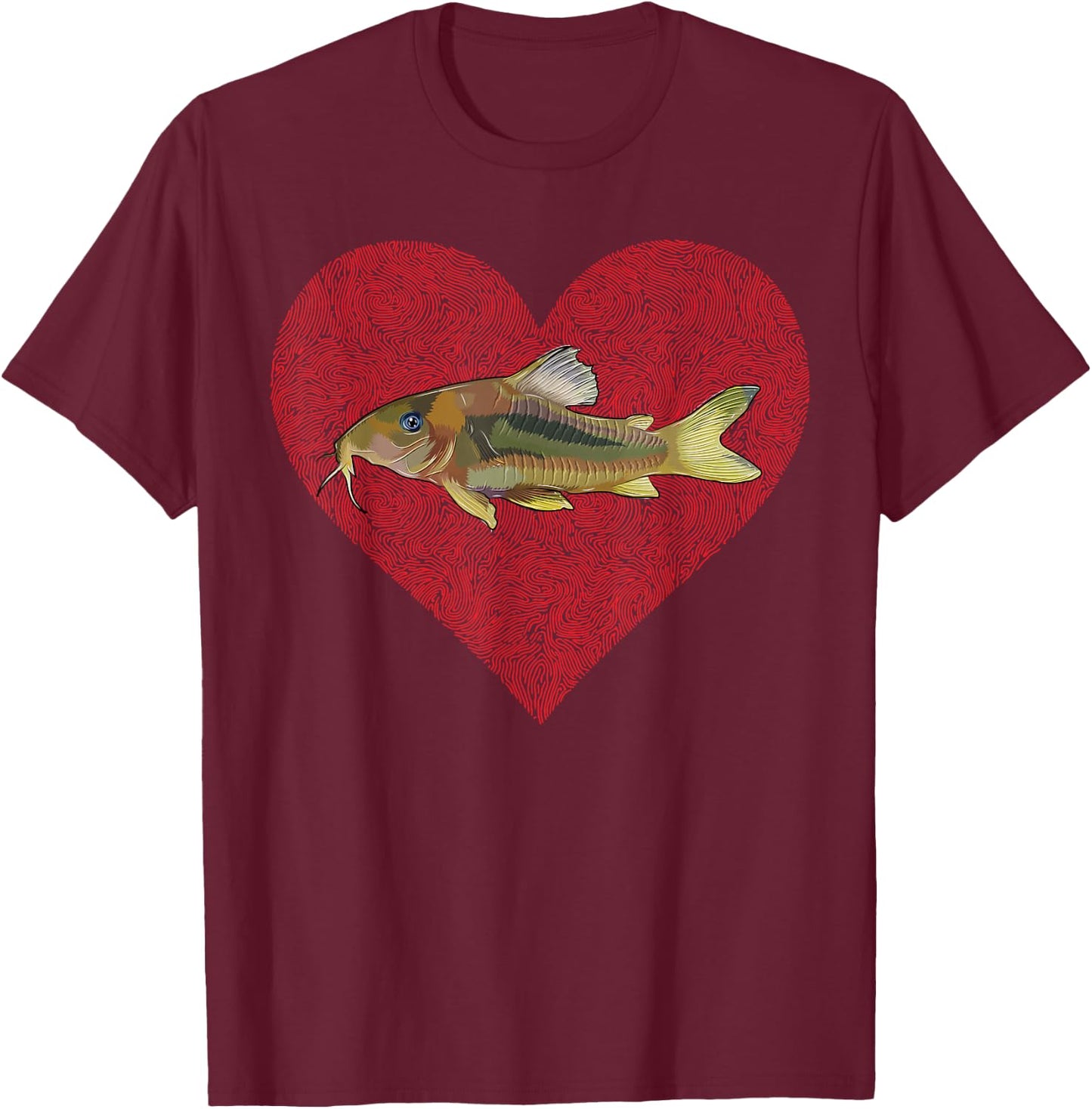 Corydoras Catfish Valentines Day Fish Love Fingerprint T-Shirt - T-Shirt | Maroon