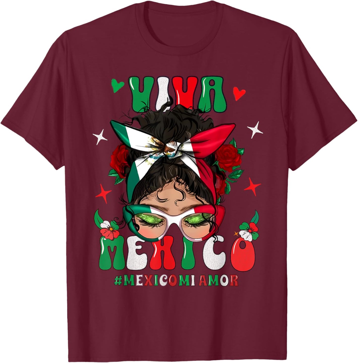 Viva Mexico Apparel Mexican Flag Kids Girl Women Pride T-Shirt - T-Shirt | Maroon