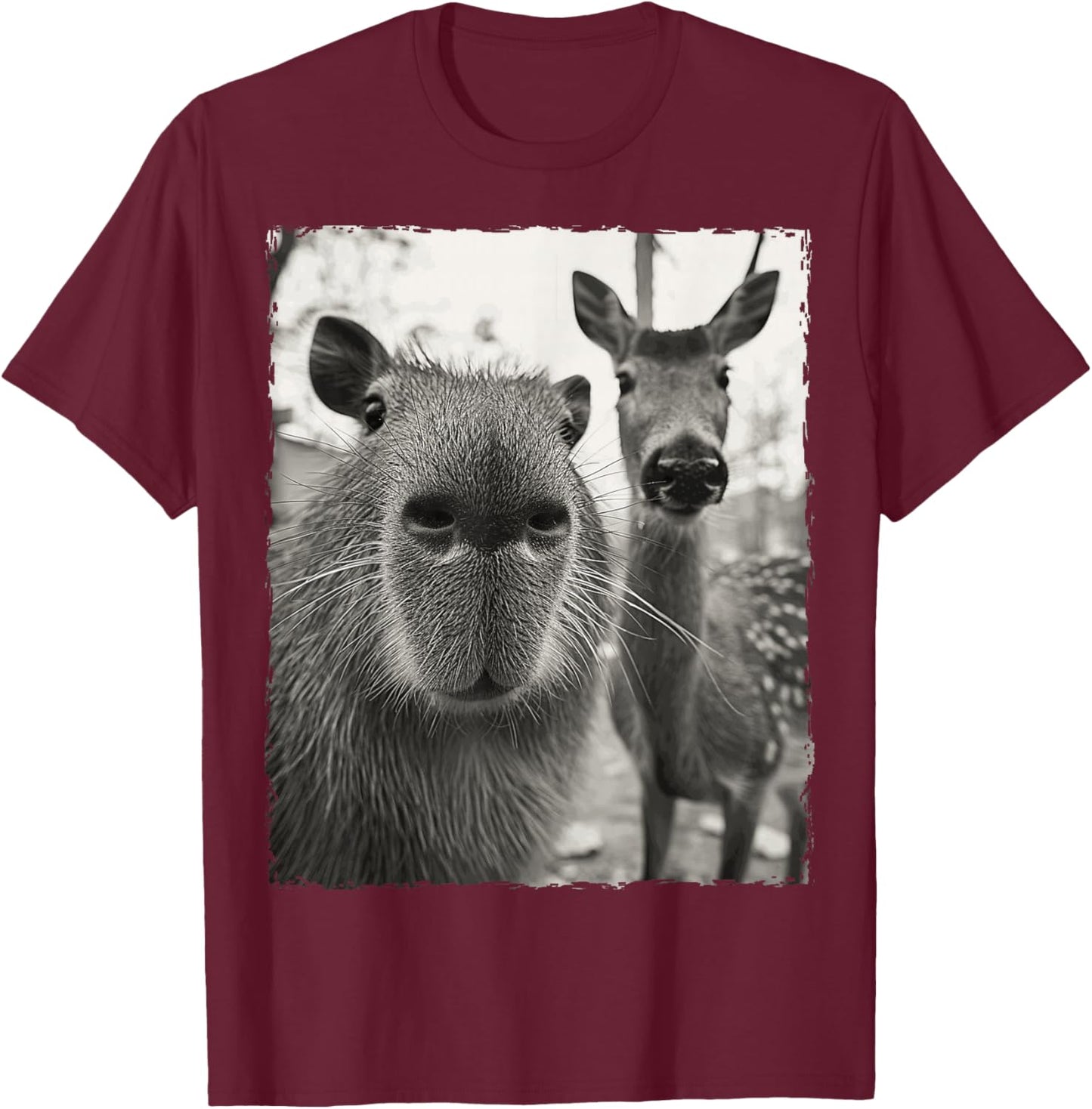 Capybara Selfie With A Deer T-Shirt - T-Shirt | Maroon