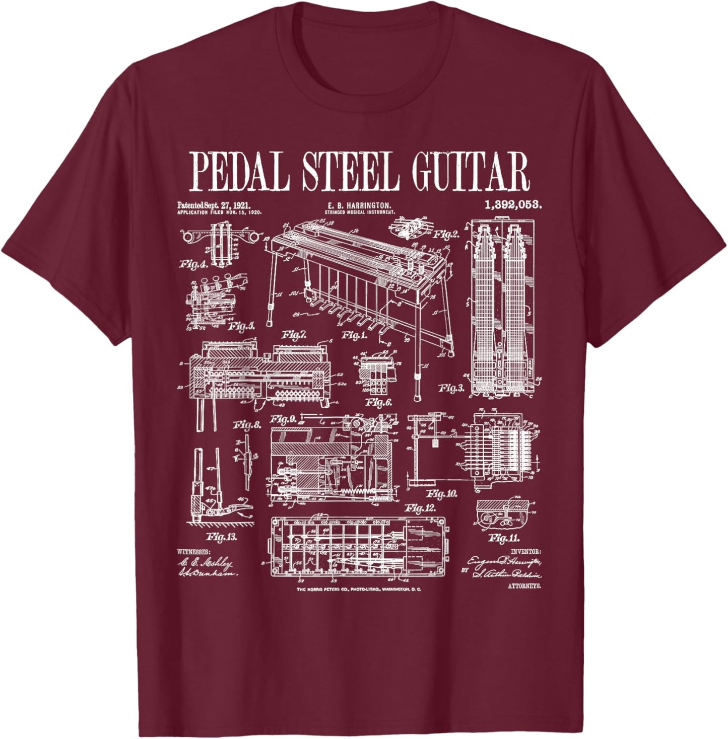 Pedal Steel Guitar Player Guitarist Funny Vintage Patent T-Shirt - T-Shirt | Maroon