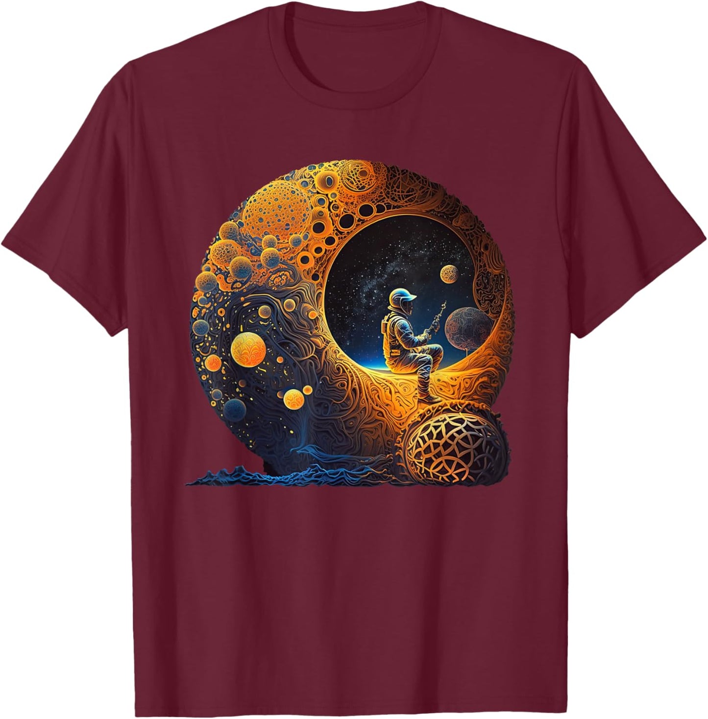 Meditating Astronaut Planets Meditation Astral Travel T-Shirt - T-Shirt | Maroon