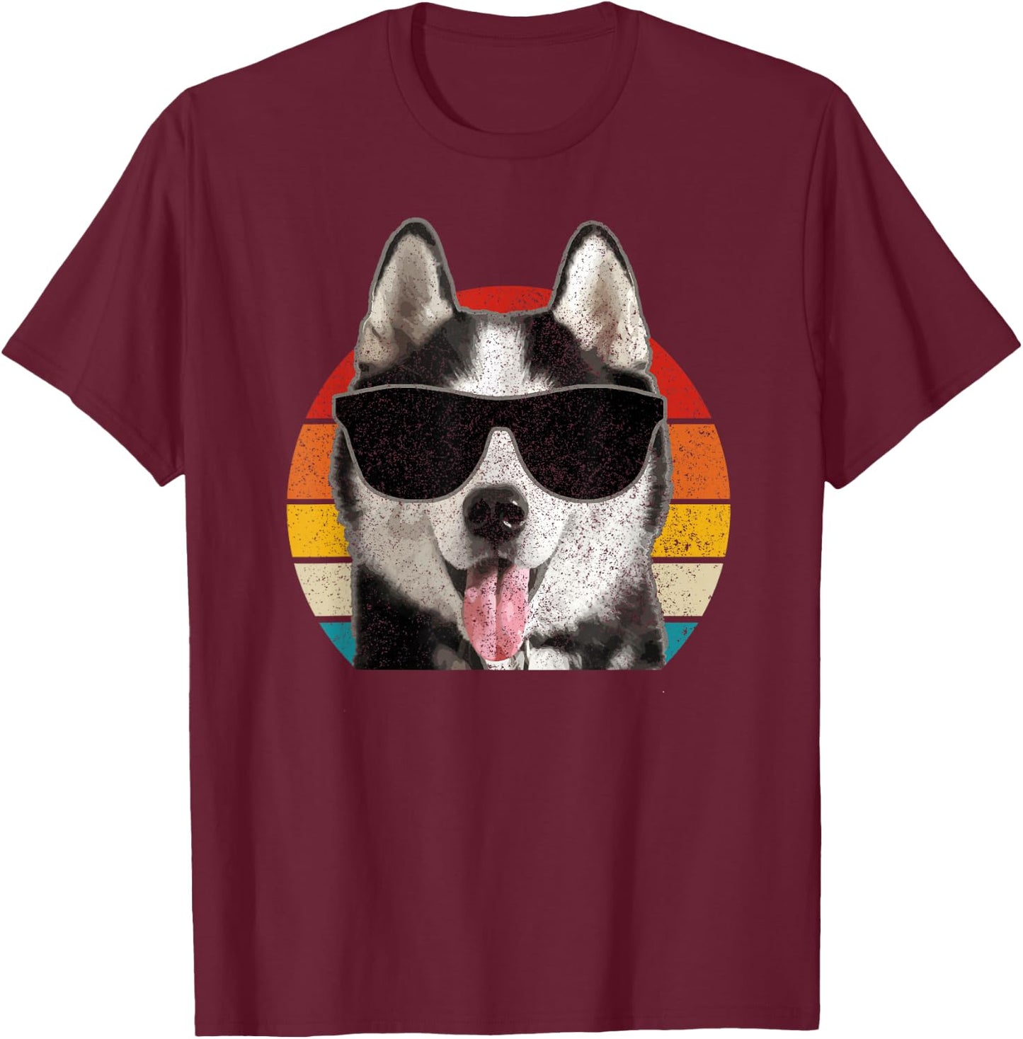 Husky Vintage Sunglasses Funny Siberian Husky T-Shirt - T-Shirt | Maroon