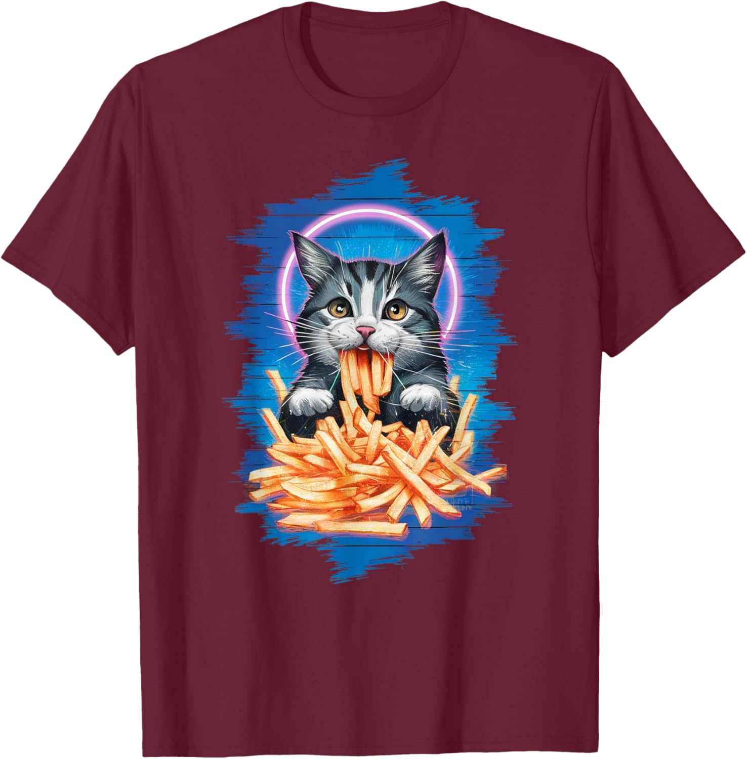 Funny Cat French Fries Humorous Potato Food Lovers T-Shirt - T-Shirt | Maroon