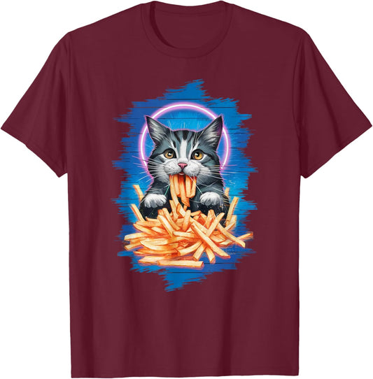 Funny Cat French Fries Humorous Potato Food Lovers T-Shirt - T-Shirt | Maroon