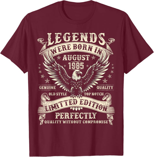39 Year Old Birthday Gifts 39th Birthday August 1985 T-Shirt - T-Shirt | Maroon