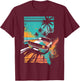 Vintage Car Teal Sunset Tropical Beach T-Shirt - T-Shirt | Maroon