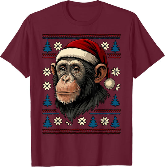 Monkey Ugly Christmas Sweater T-Shirt - T-Shirt | Maroon