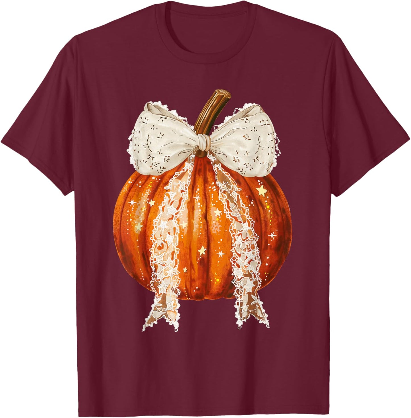 Coquette Bow Pumpkin Season Autumn Fall Y'all Thanksgiving T-Shirt - T-Shirt | Maroon