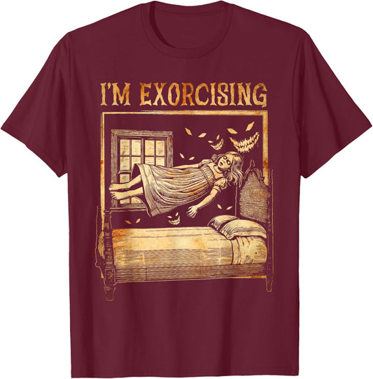 Halloween Fitness Horror Ghost I'm Exorcising Funny Gym T-Shirt - T-Shirt | Maroon
