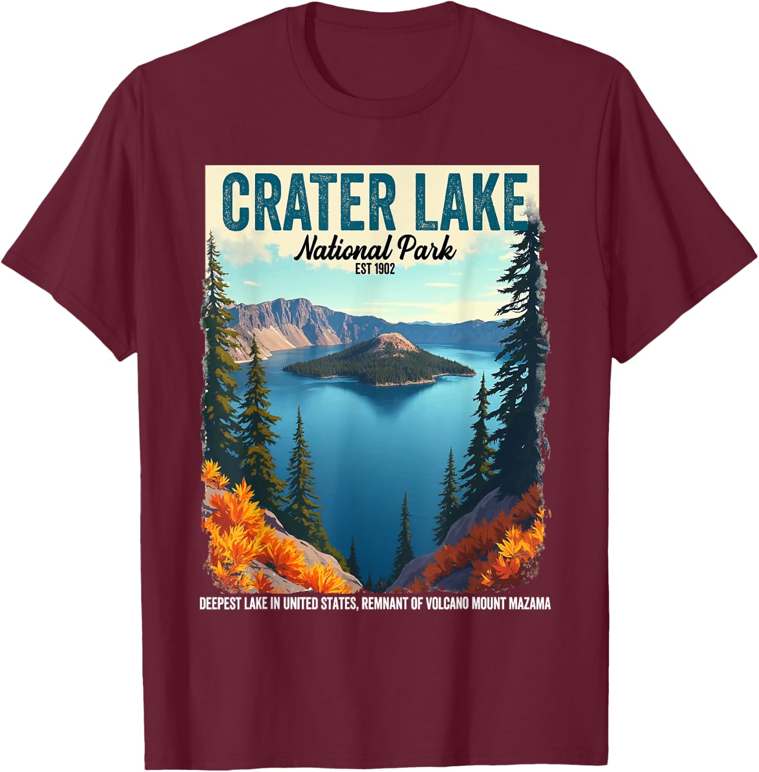 Crater Lake National Park Hiking Camping Hiker Camper T-Shirt - T-Shirt | Maroon