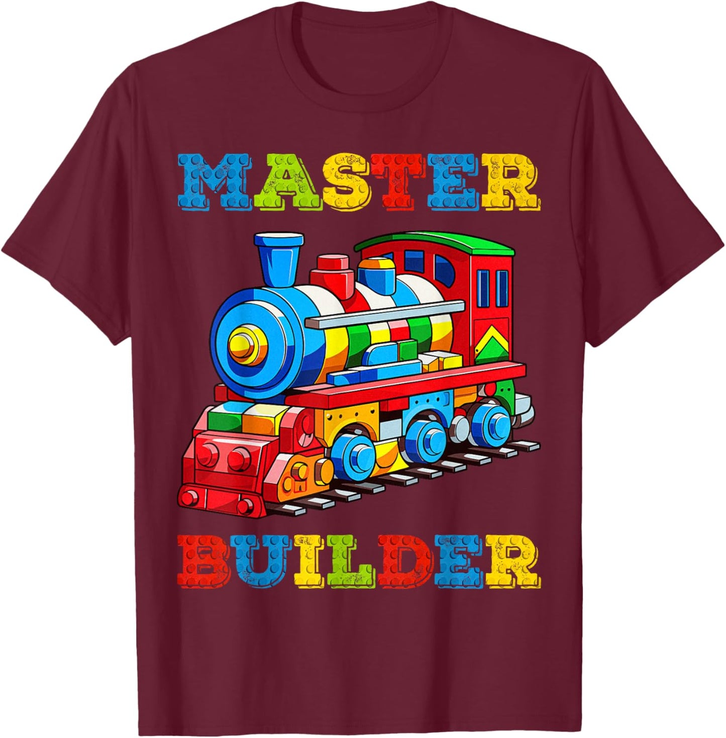 Cute Master Builder Kids Building Blocks Toy Train Lover T-Shirt - T-Shirt | Maroon