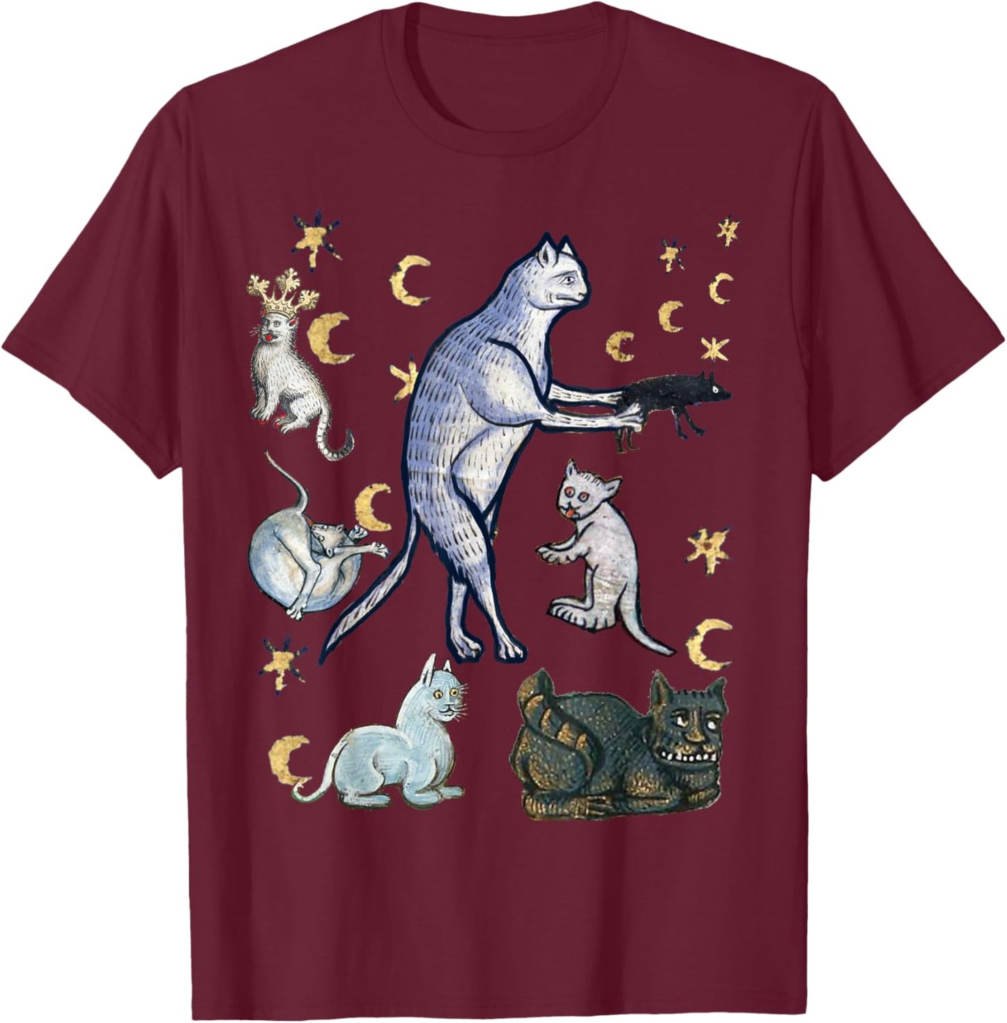 Ugly Medieval Cats T-Shirt - T-Shirt | Maroon