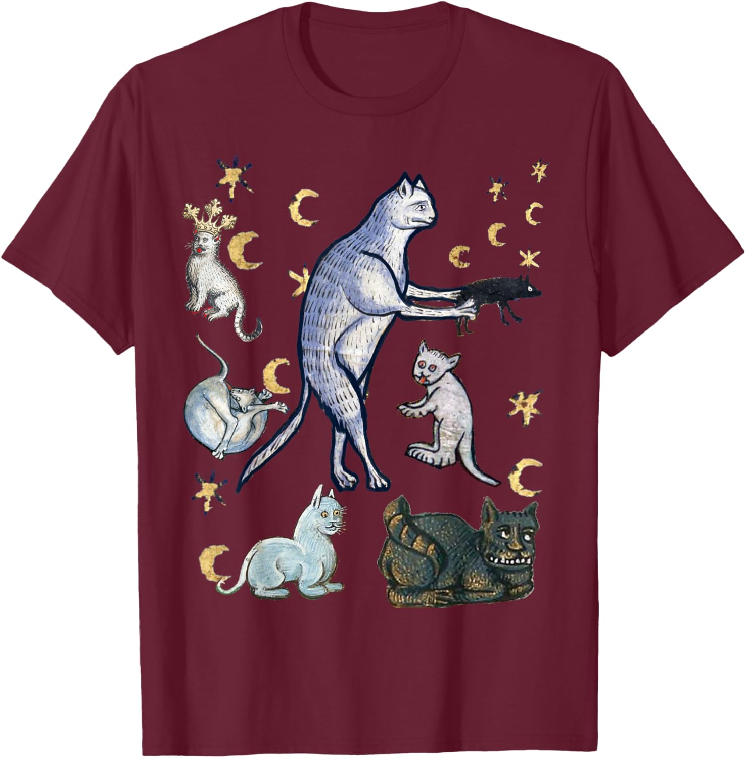 Ugly Medieval Cats T-Shirt - T-Shirt | Maroon