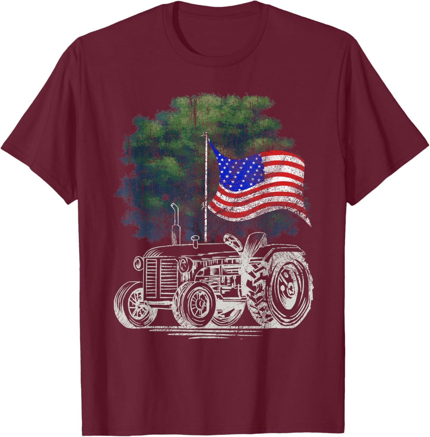 Vintage Farming Tractor American Flag Patriotic Farmer Farm Small T-Shirt - T-Shirt | Maroon