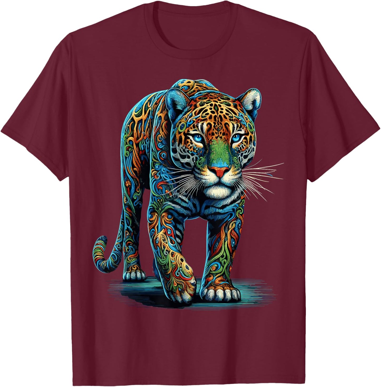 Jaguar Colorful Animal Zoo Jaguars T-Shirt - T-Shirt | Maroon