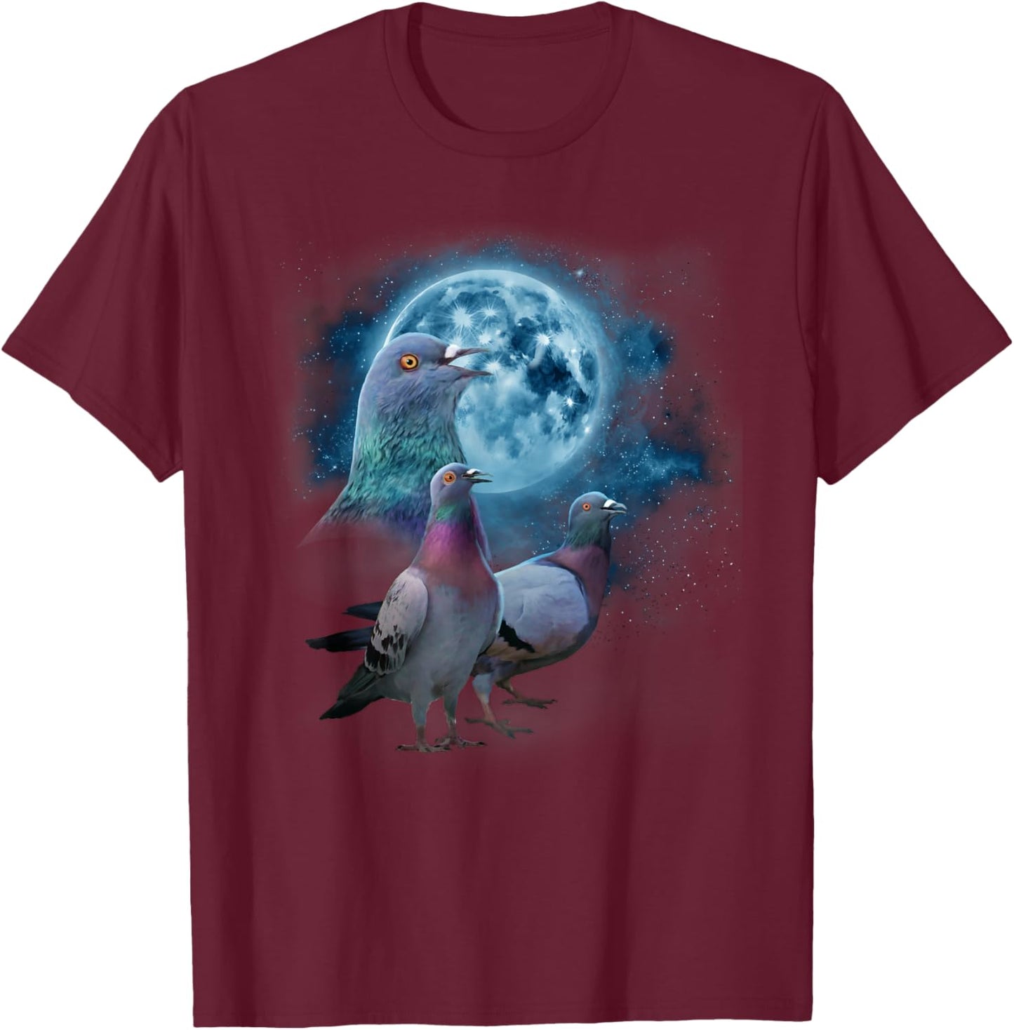 Funny Pigeon Shirt - Funny Pigeons Howling at the Moon T-Shirt - T-Shirt | Maroon