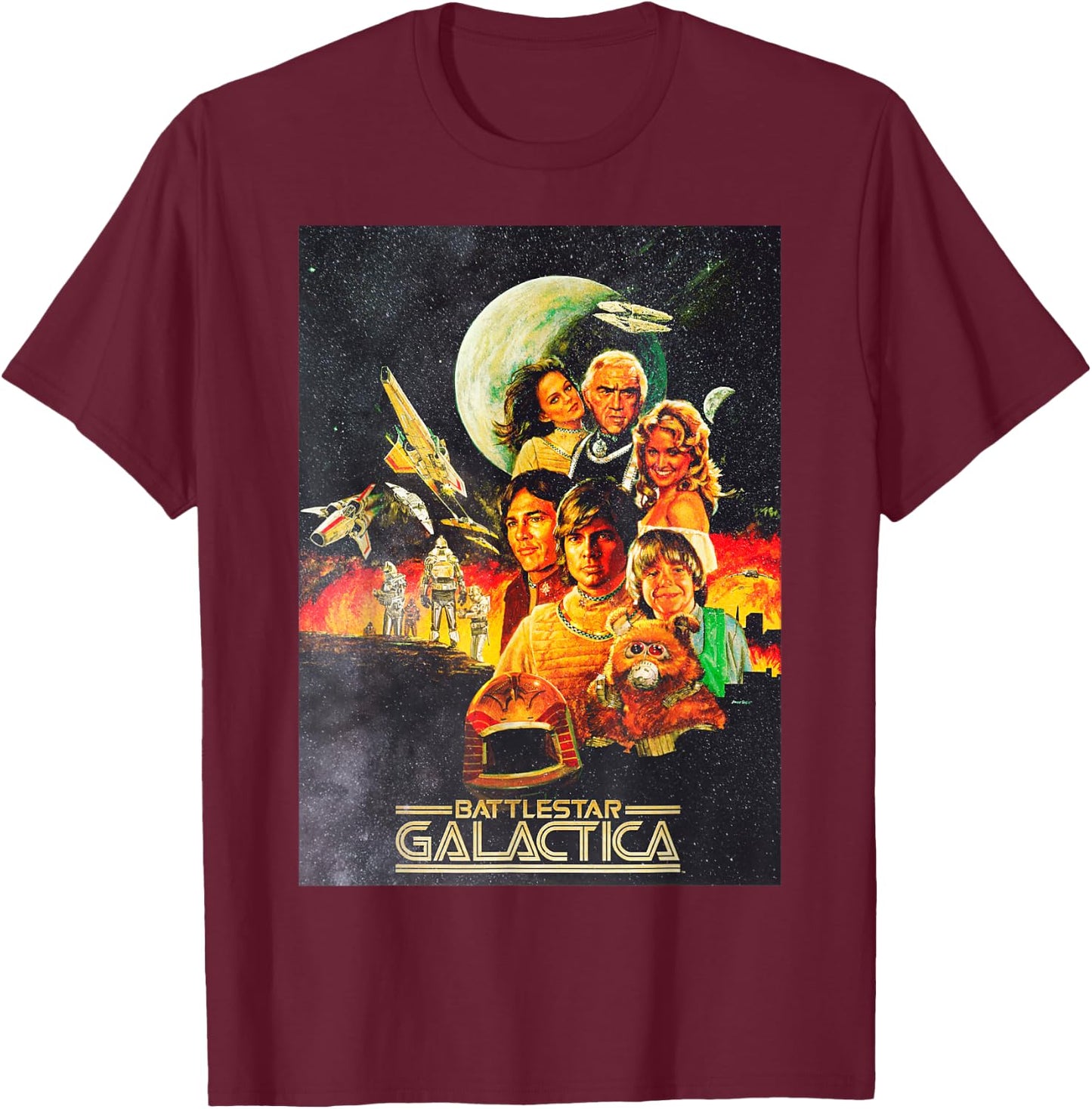 Battlestar Galactica Vintage Poster T-Shirt - T-Shirt | Maroon