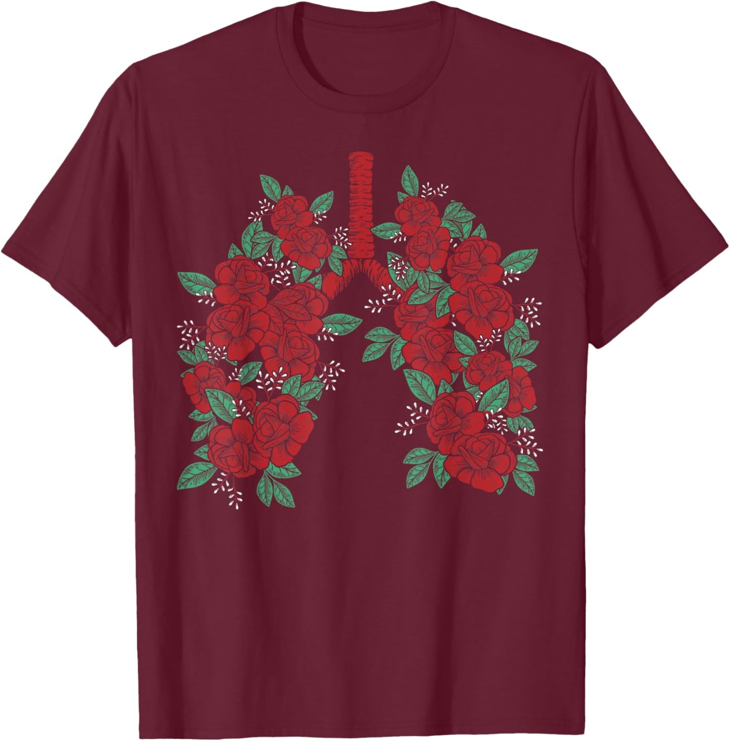 Anatomical Lungs Flowers Medical Science Anatomy Themed T-Shirt - T-Shirt | Maroon