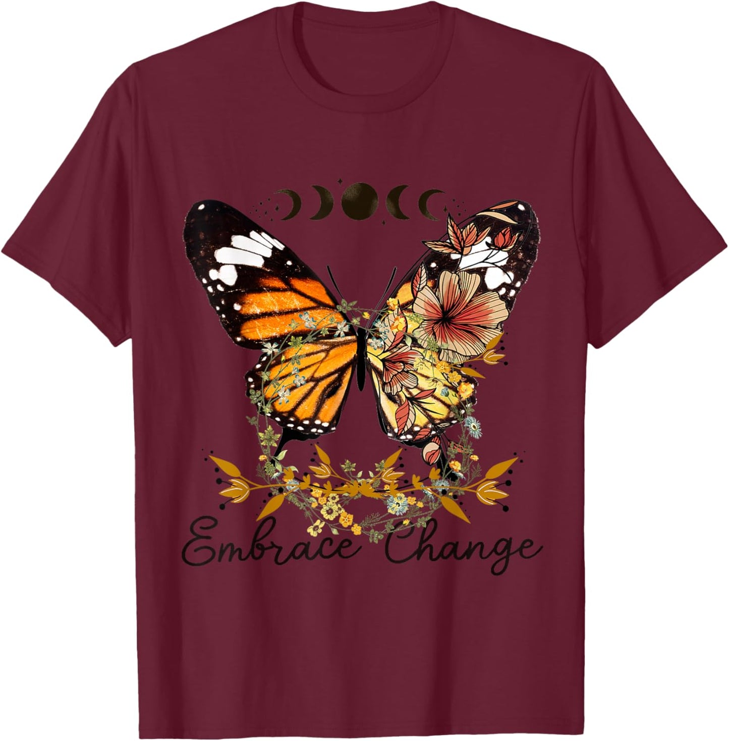 Beautiful butterfly flowers, floral flowers, change design T-Shirt - T-Shirt | Maroon
