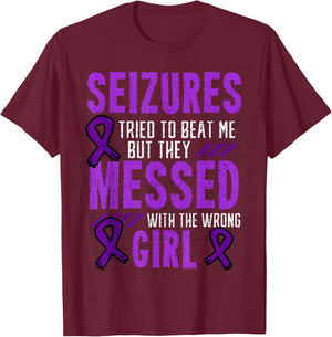 Seizures Tried To Beat Me Epilepsy T-Shirt - T-Shirt | Maroon