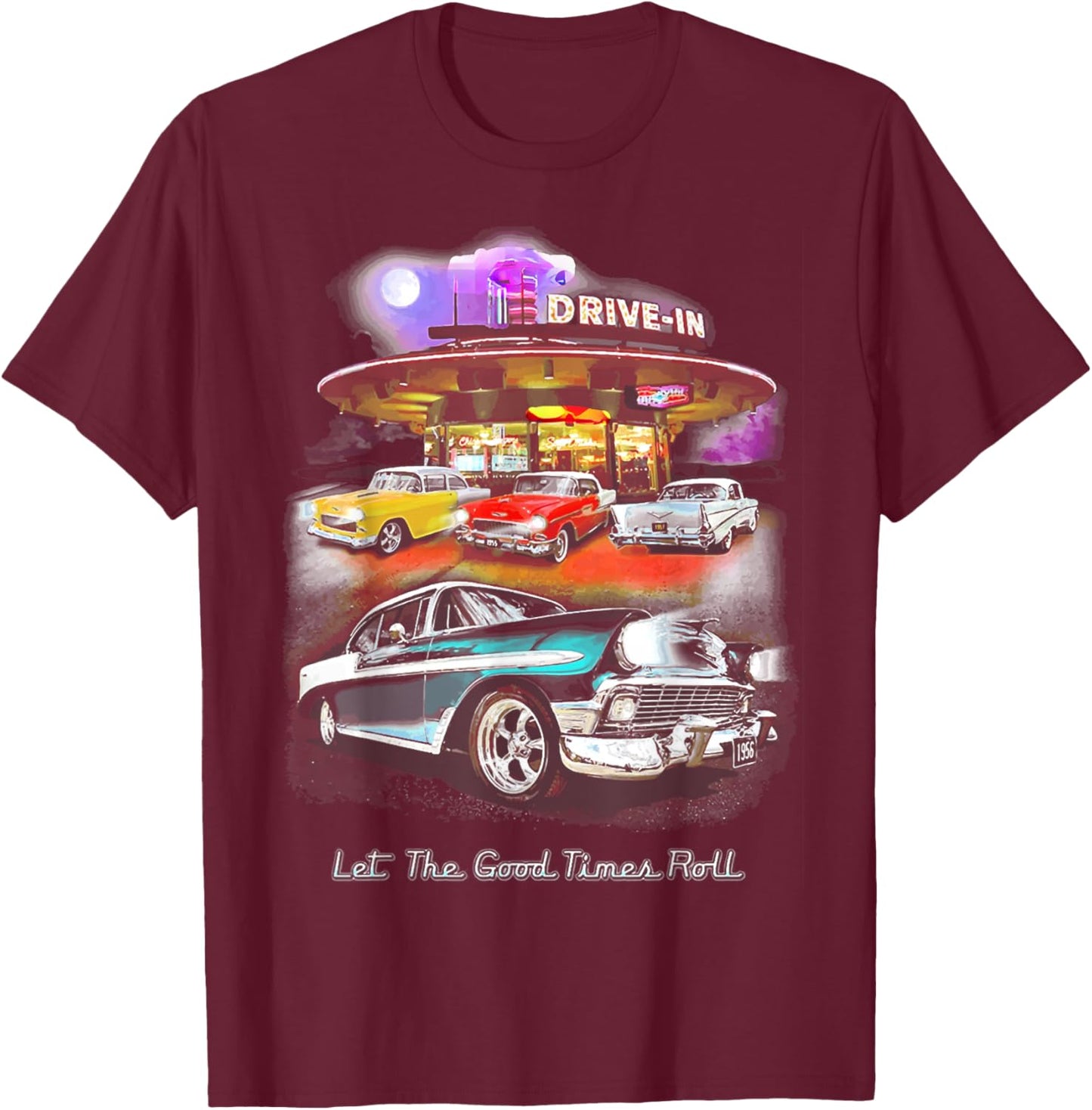 55 57 50 90s Chevys Bel Air TriFive Retro Classic car T-Shirt - T-Shirt | Maroon