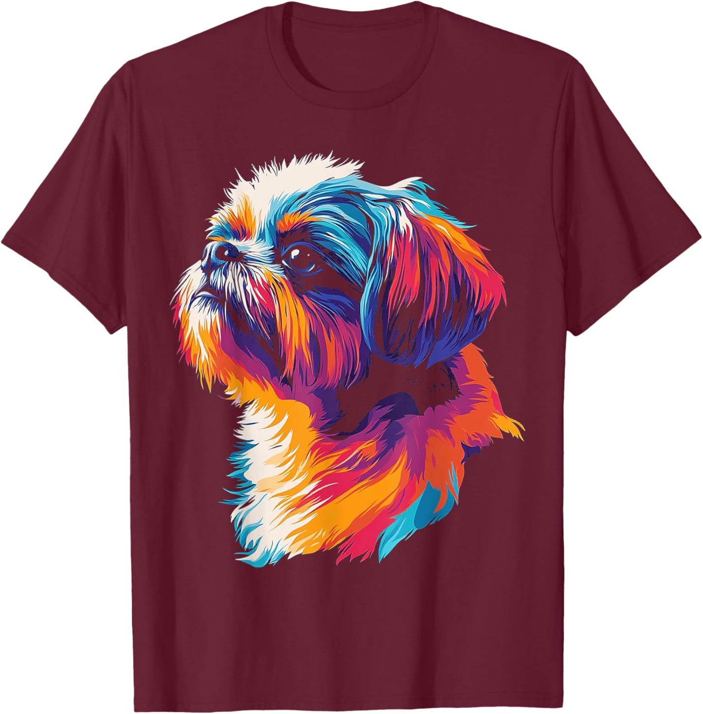 Shih Tzu Dog Motif Pet Artwork Blue Eyes Shih Tzu T-Shirt - T-Shirt | Maroon