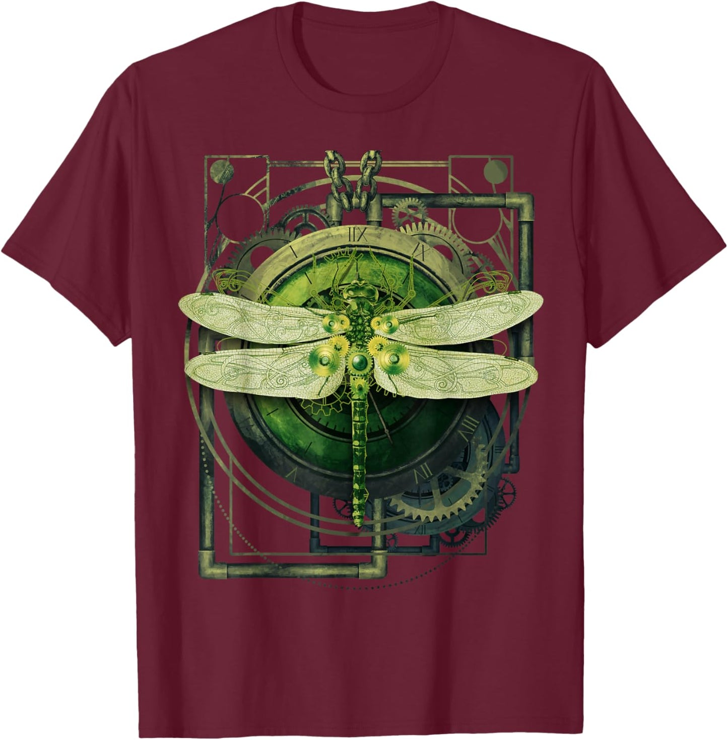 Steampunk Dragonfly Victorian Art Mechanical Steam Punk T-Shirt - T-Shirt | Maroon