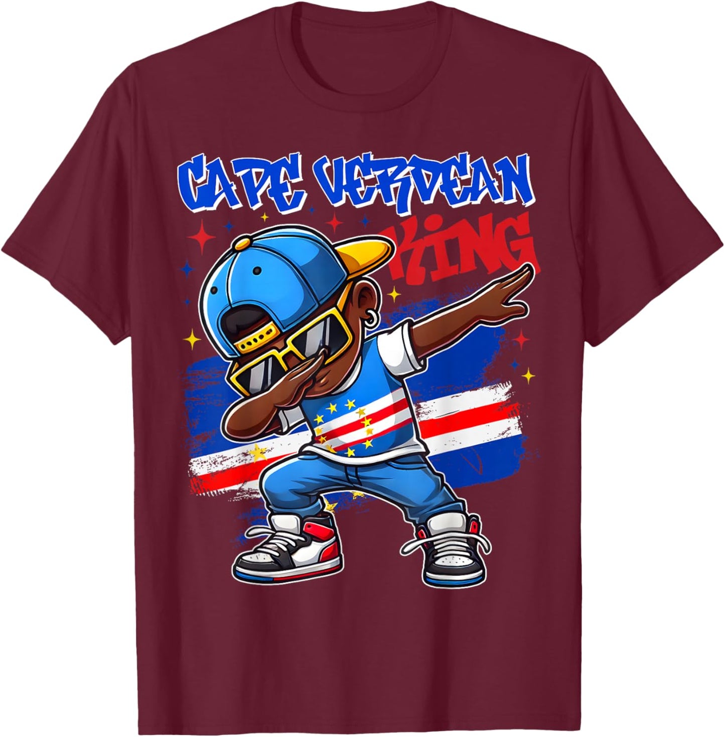 Cape Verdean King Dabbing Cape Verde Flag Pride for Kids T-Shirt - T-Shirt | Maroon