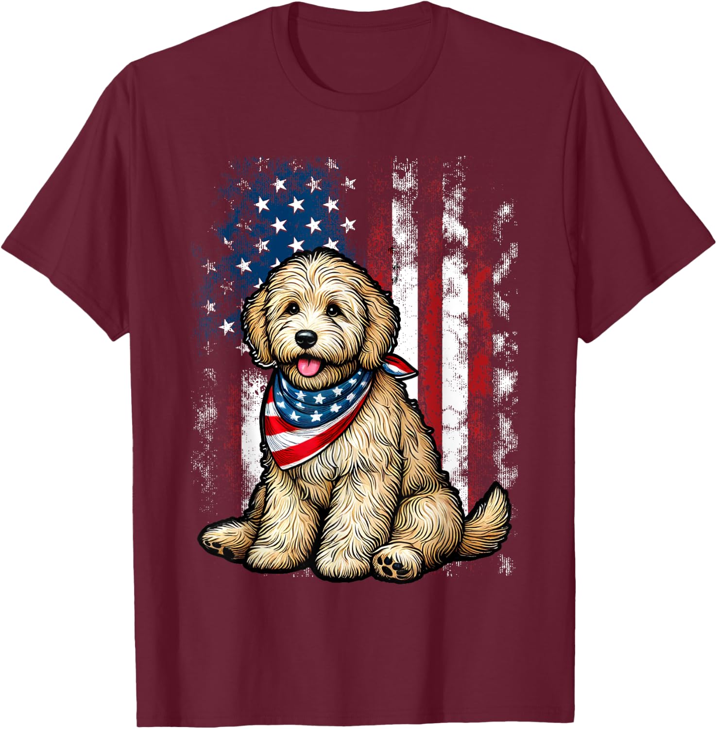 Goldendoodle 4th of July Patriotic Golden Doodle Dog T-Shirt - T-Shirt | Maroon