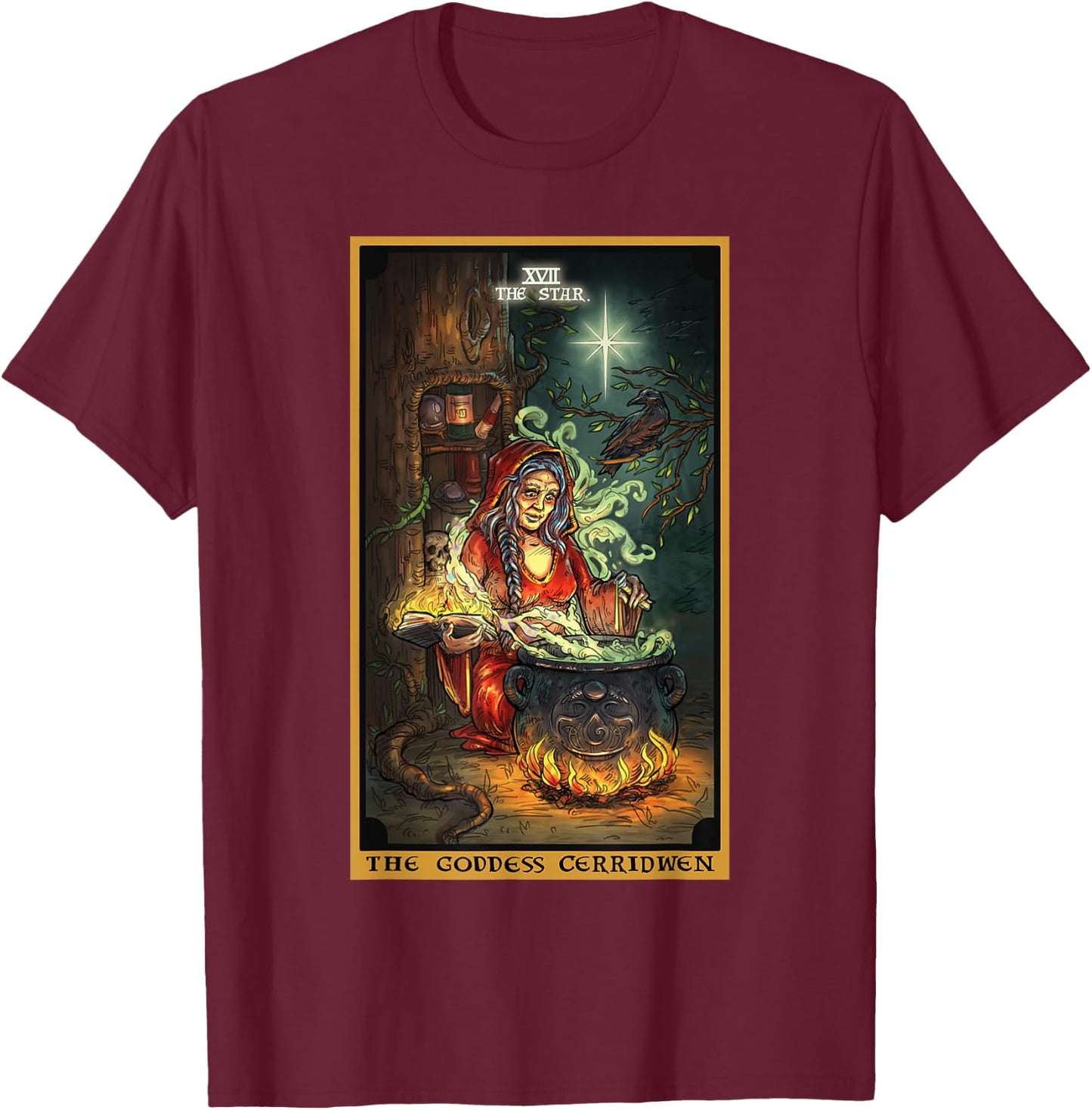 The Goddess Cerridwen The Star Tarot Card Wiccan Pagan Witch T-Shirt - T-Shirt | Maroon